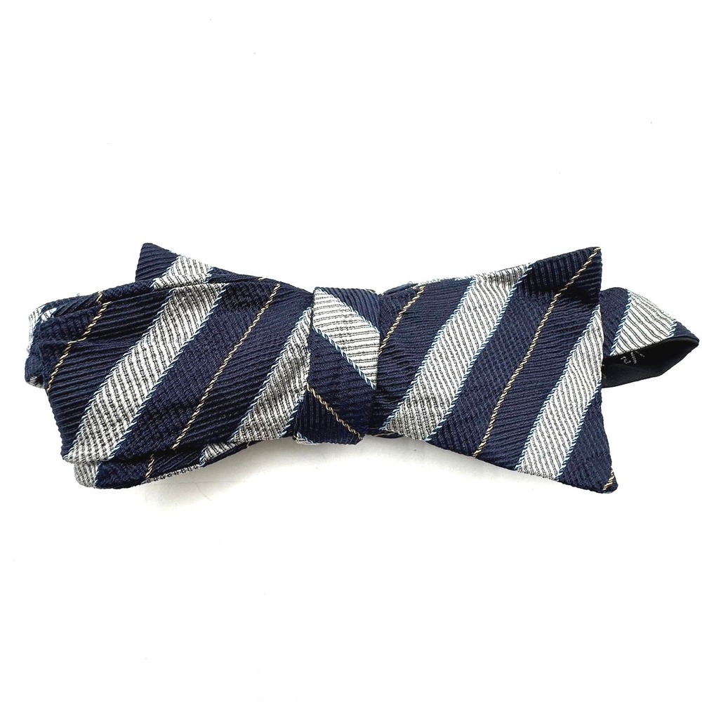 CREMIEUX Men's Navy Blue Silver Striped 100% Silk Bow Tie Adjustable Made in USA